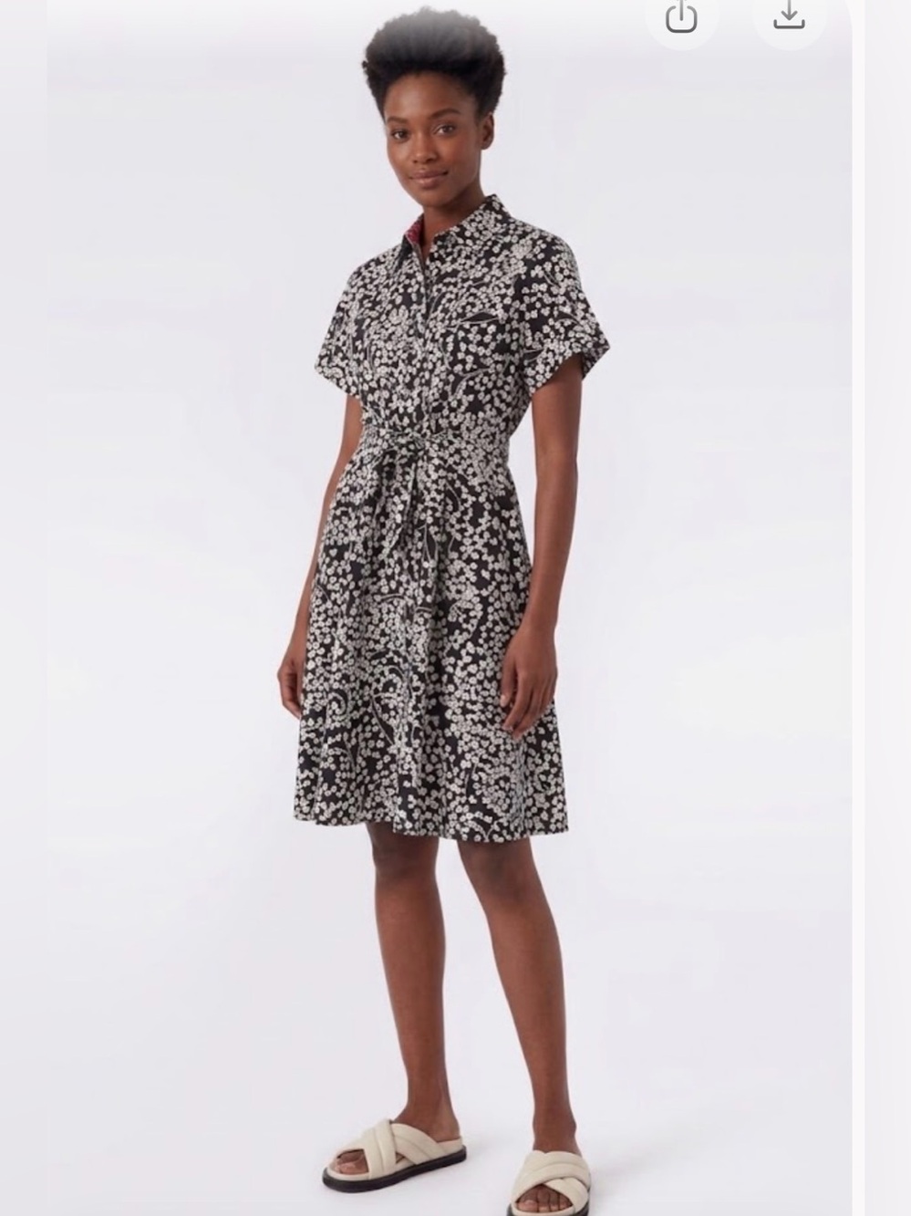 Diane von Furstenberg DVF Black White Leaf Print Shirt Dress Sz 6 Short Sleeve